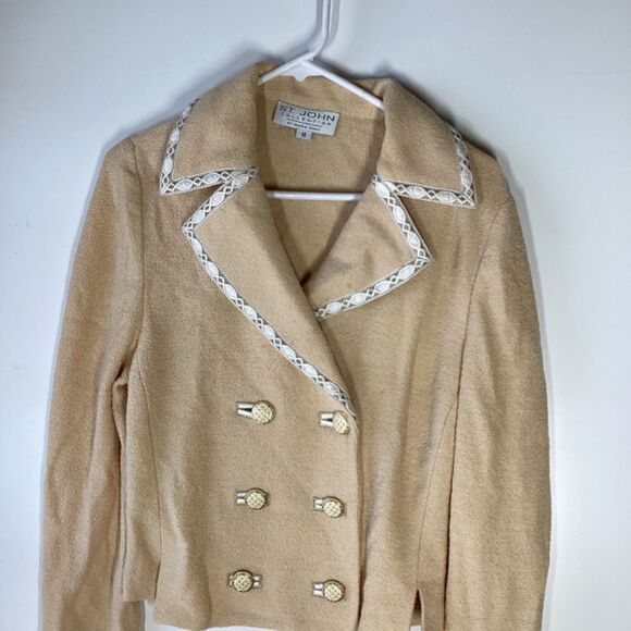 St. John Collection Beige Gold Button Cardigan Jacket Size 10 Elegant Knit - Picture 14 of 16
